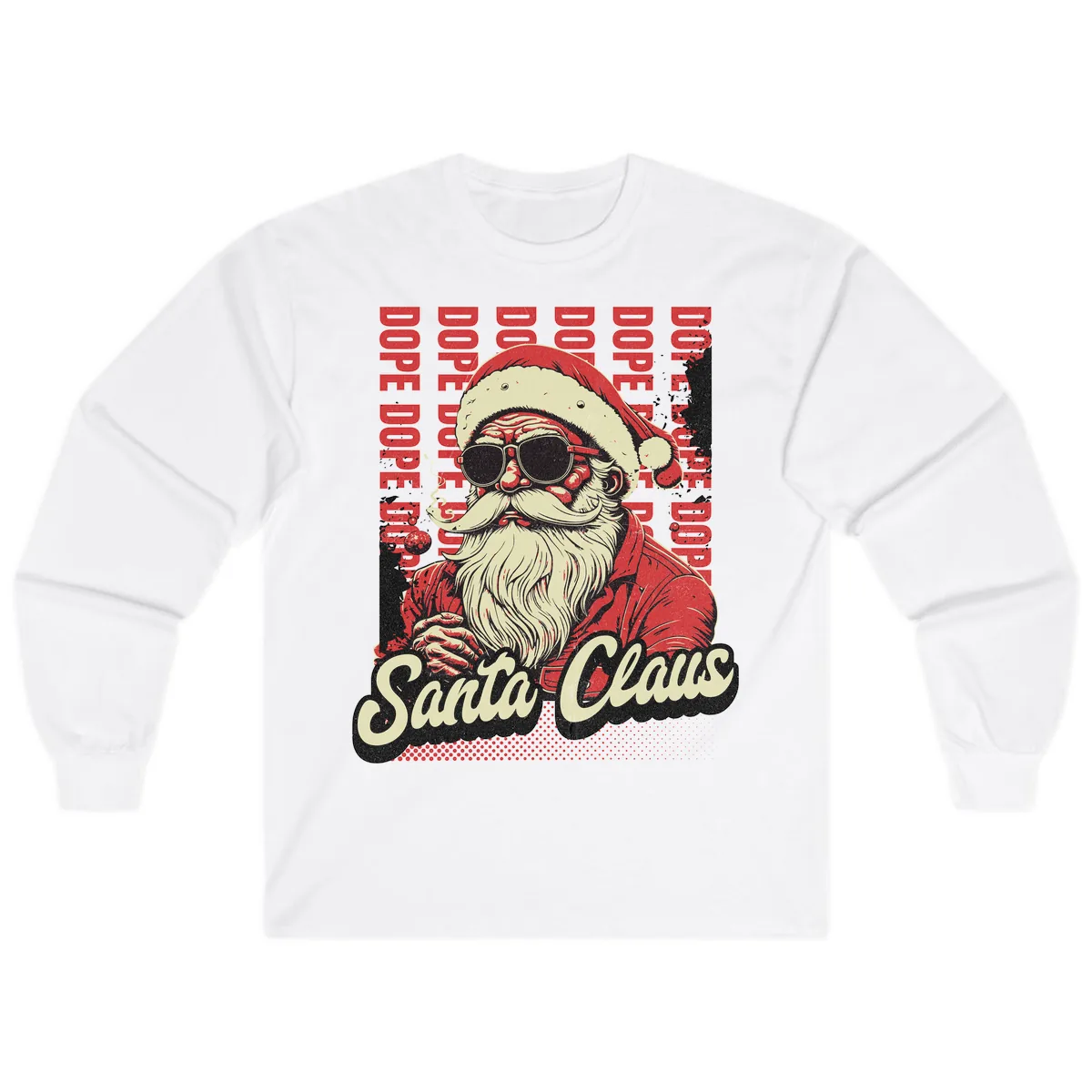 Santa Claus Smoking Weed Christmas Design Long Sleeve in White