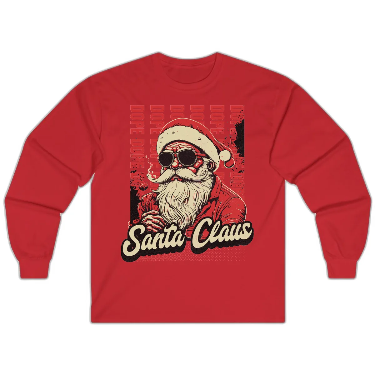 Santa Claus Smoking Weed Christmas Design Long Sleeve in Red