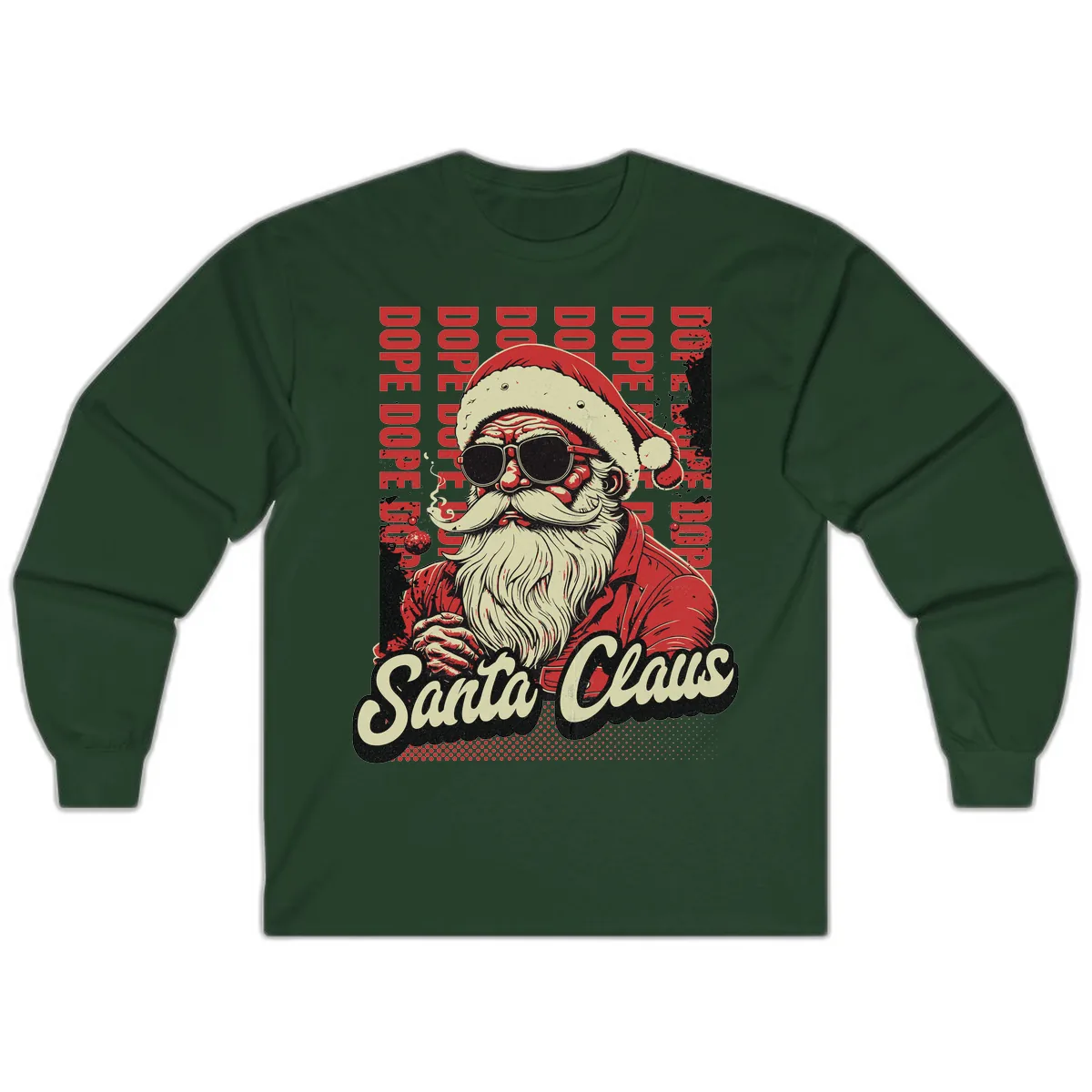 Santa Claus Smoking Weed Christmas Design Long Sleeve in Forest Green