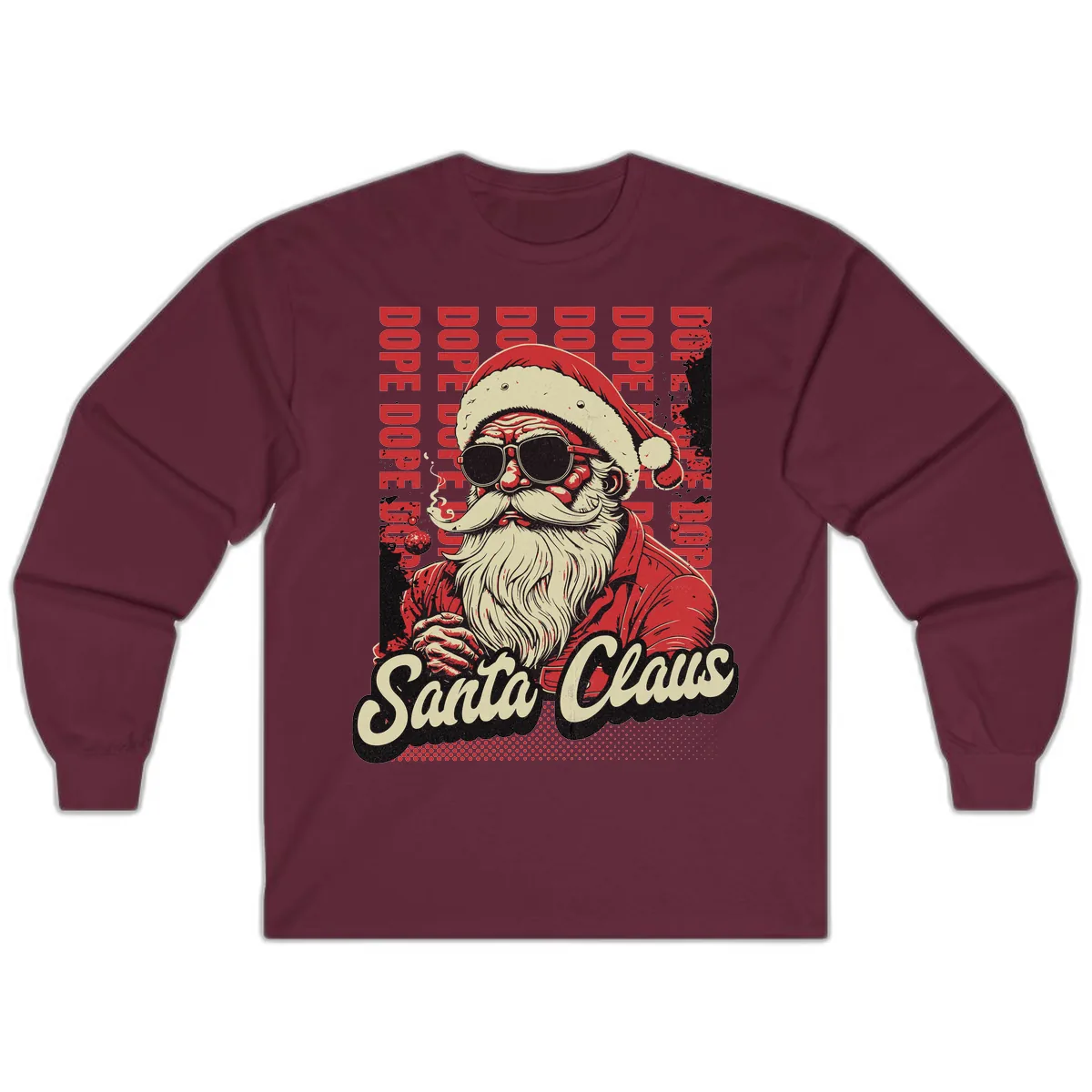 Santa Claus Smoking Weed Christmas Design Long Sleeve in Maroon