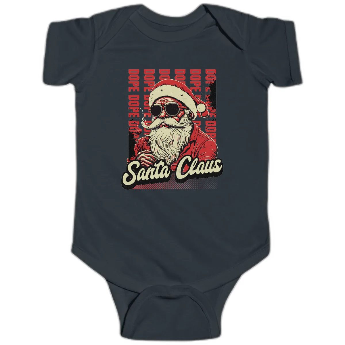 Santa Claus Smoking Weed Christmas Design Baby Onesie in Black