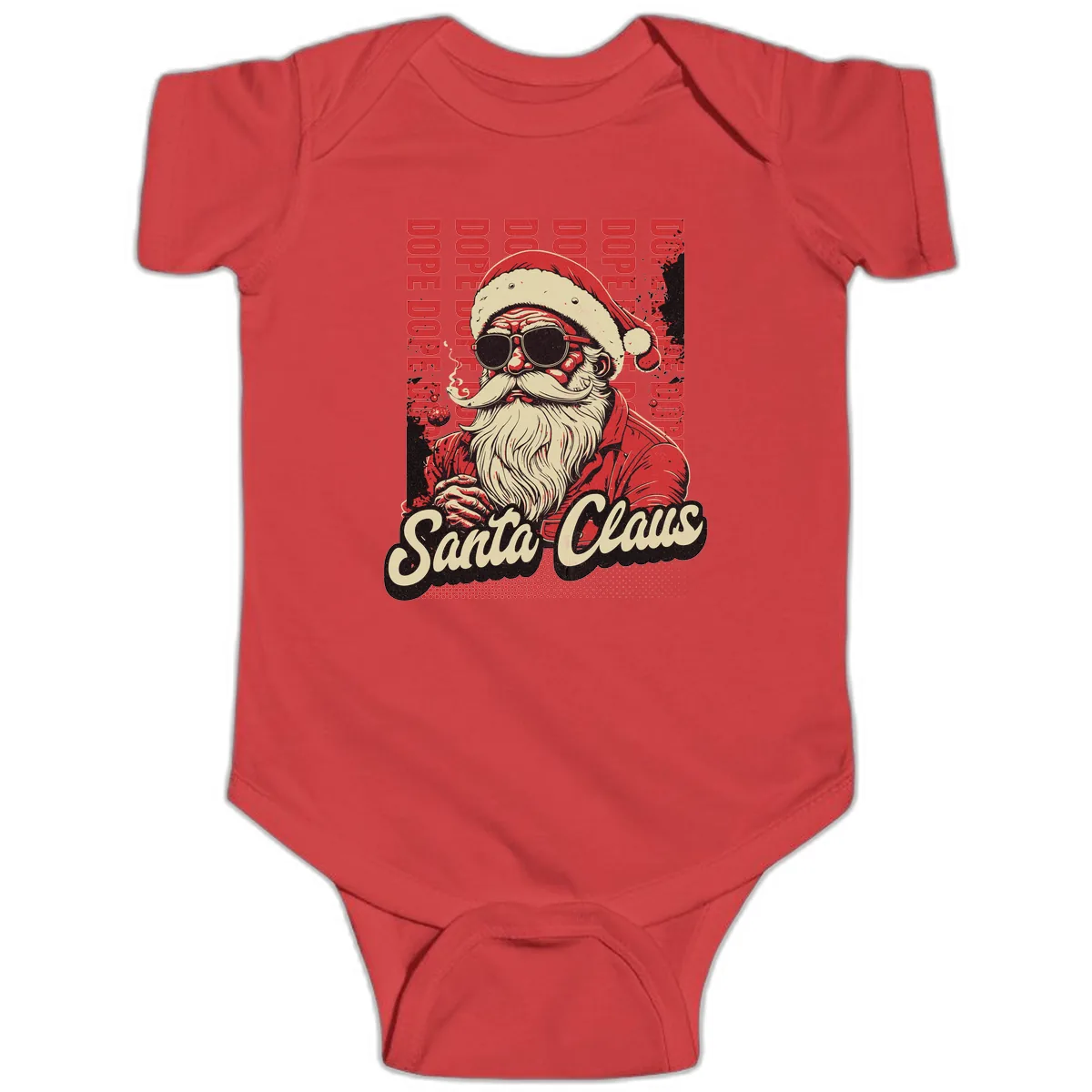 Santa Claus Smoking Weed Christmas Design Baby Onesie in Red