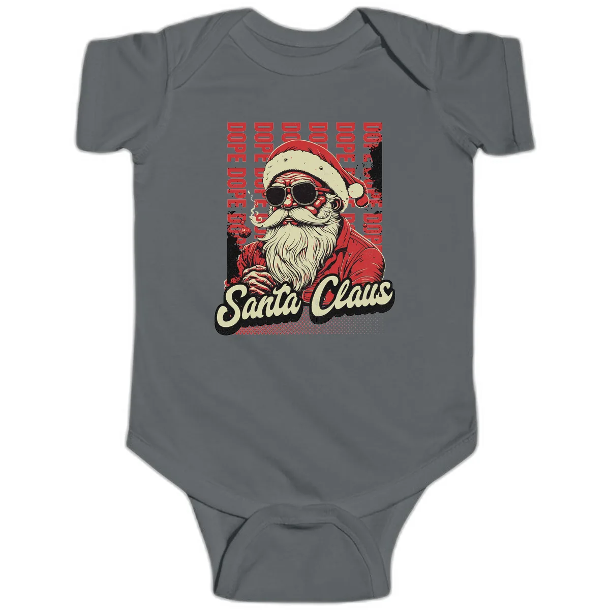 Santa Claus Smoking Weed Christmas Design Baby Onesie in Charcoal