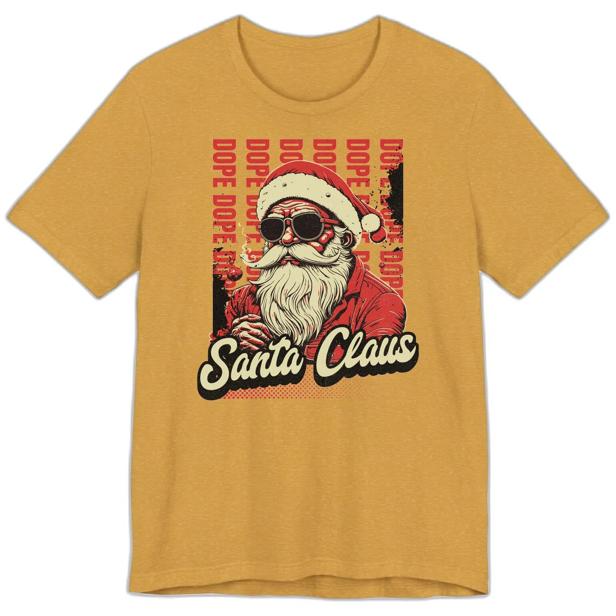 Santa Claus Smoking Weed Christmas Design Premium T-Shirt in Heather Mustard