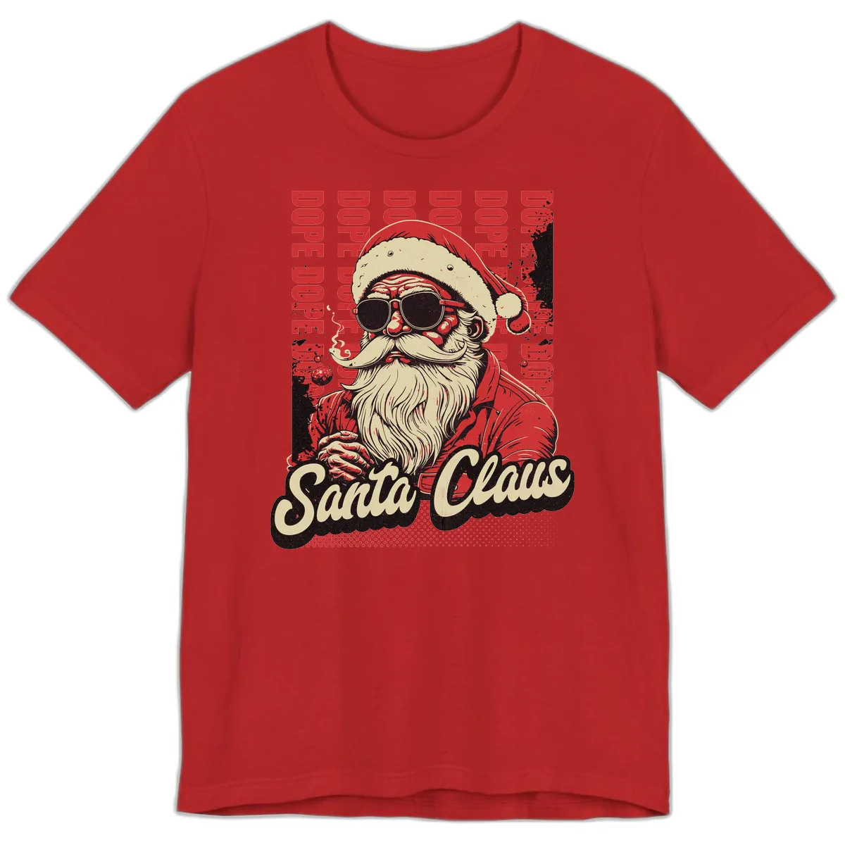 Santa Claus Smoking Weed Christmas Design Premium T-Shirt in Red