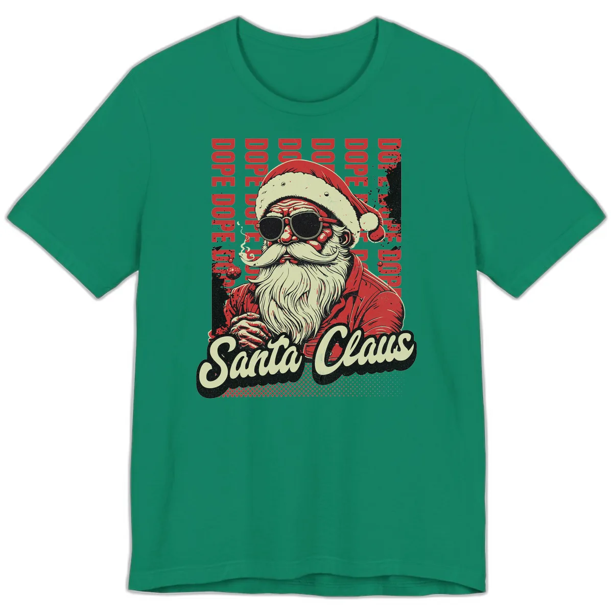 Santa Claus Smoking Weed Christmas Design Premium T-Shirt in Kelly