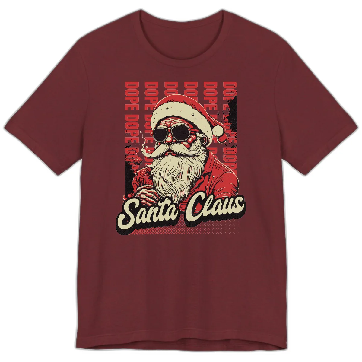 Santa Claus Smoking Weed Christmas Design Premium T-Shirt in Heather Cardinal