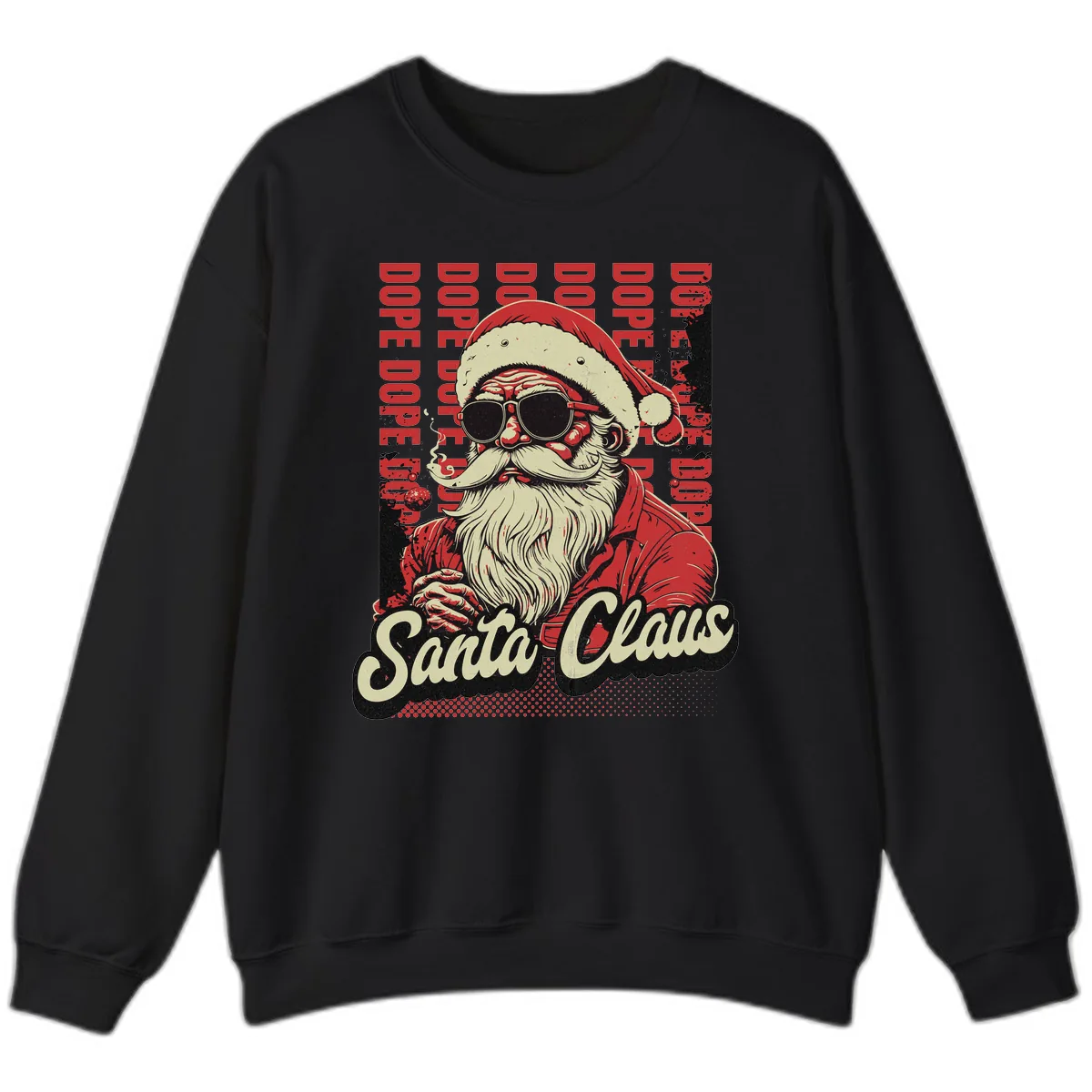 Santa Claus Smoking Weed Christmas Design Sweatshirt in Black