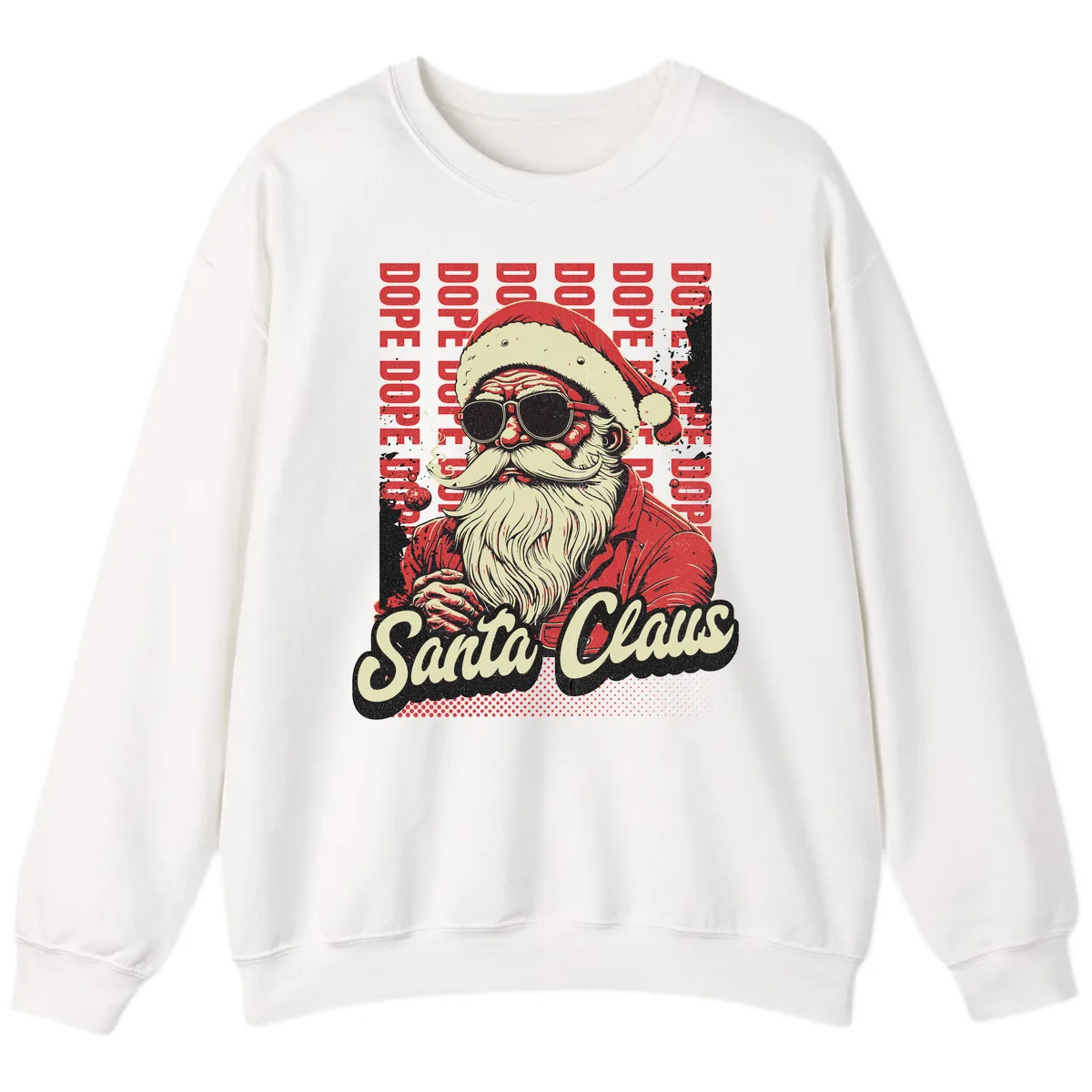 Santa Claus Smoking Weed Christmas Design Sweatshirt in White