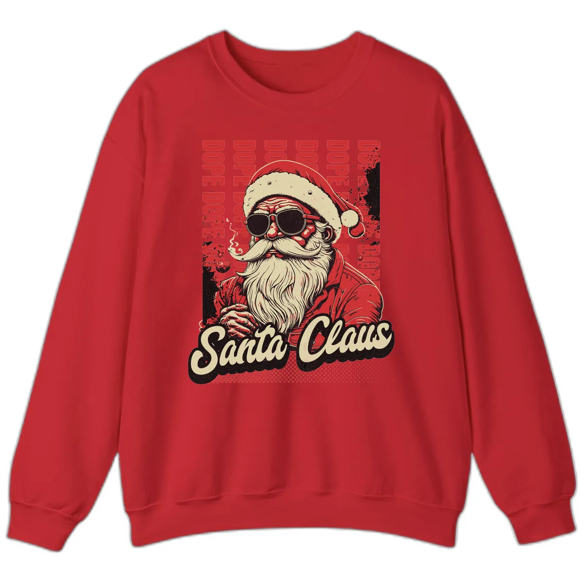 Santa Claus Smoking Weed Christmas Design Sweatshirt in Red