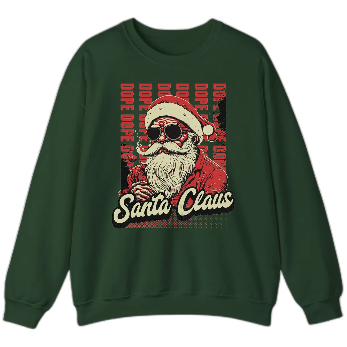 Santa Claus Smoking Weed Christmas Design Sweatshirt in Forest Green