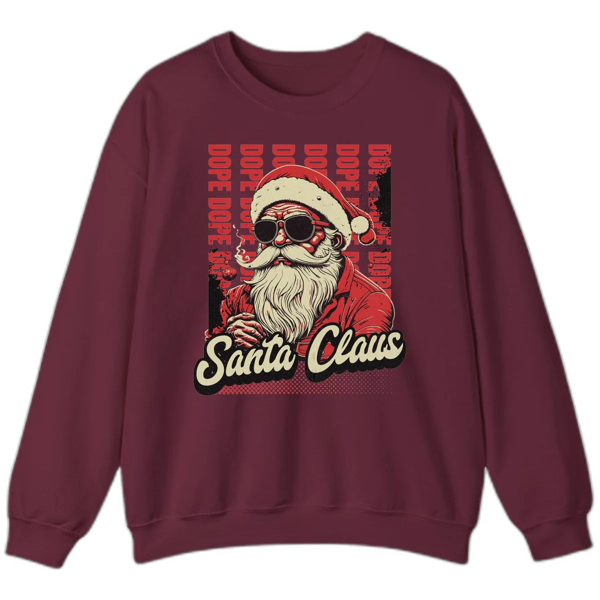 Santa Claus Smoking Weed Christmas Design Sweatshirt in Maroon