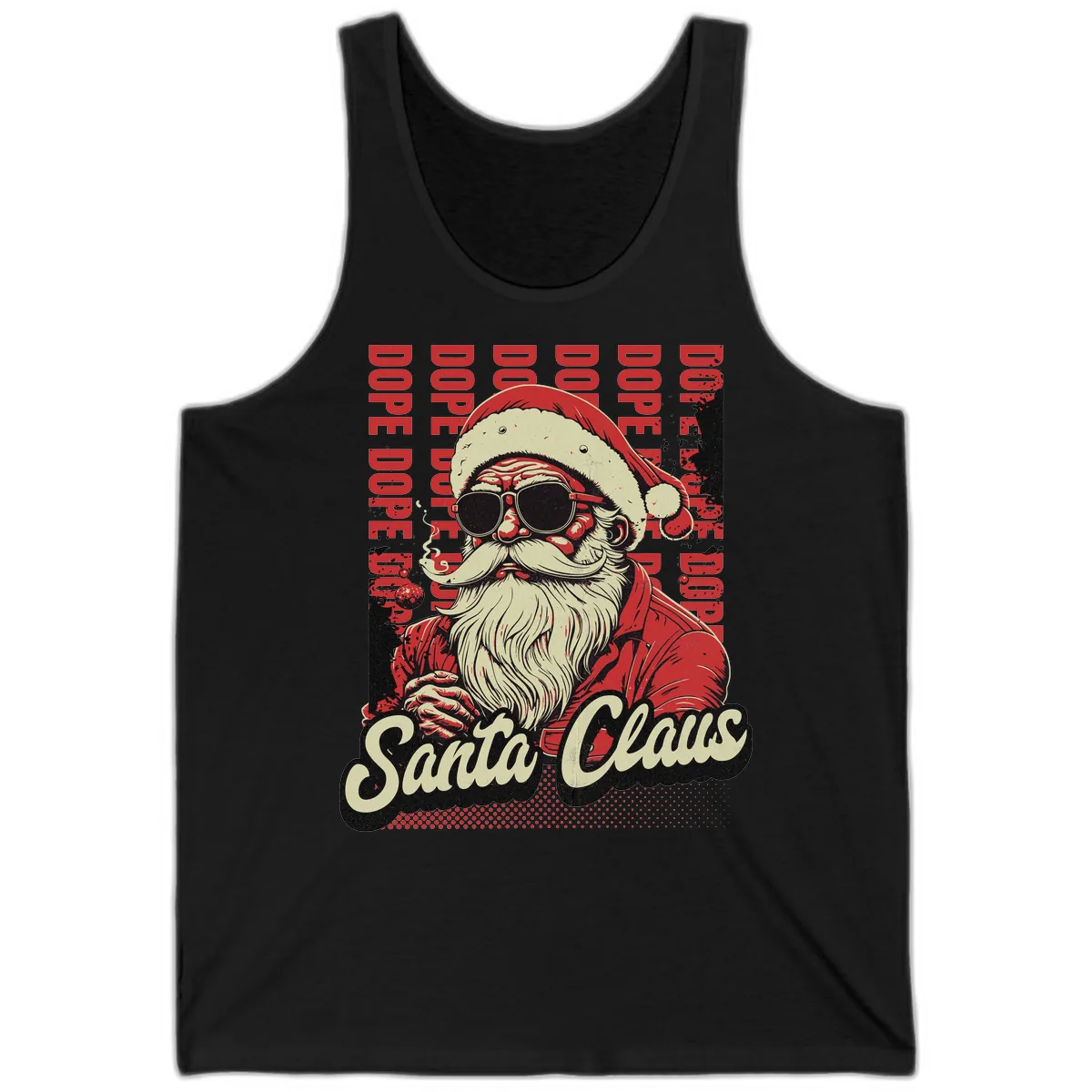Santa Claus Smoking Weed Christmas Design Tank in Black
