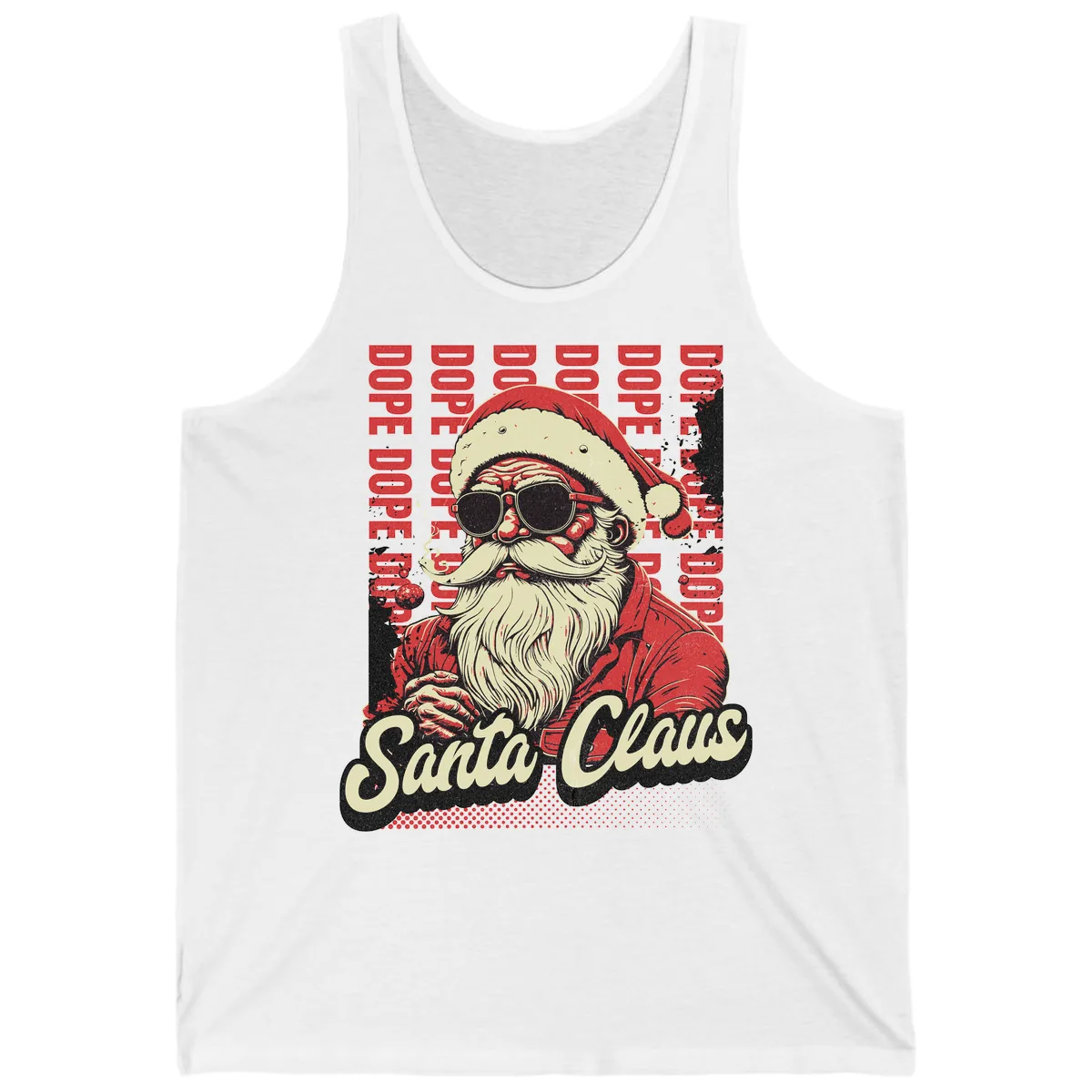 Santa Claus Smoking Weed Christmas Design Tank in White