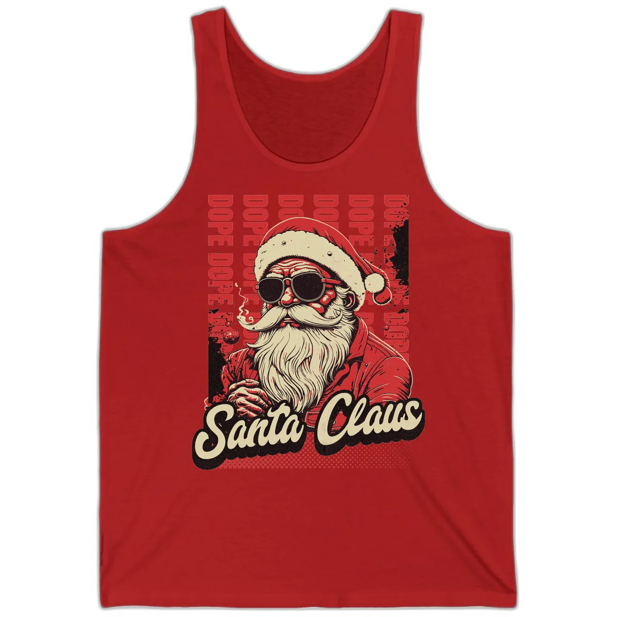 Santa Claus Smoking Weed Christmas Design Tank in Red