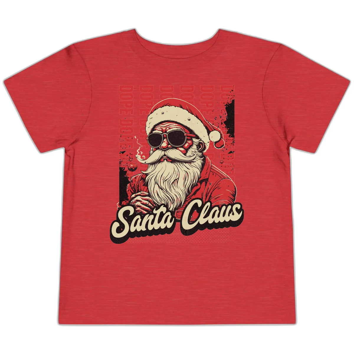 Santa Claus Smoking Weed Christmas Design Toddler T-Shirt in Heather Red