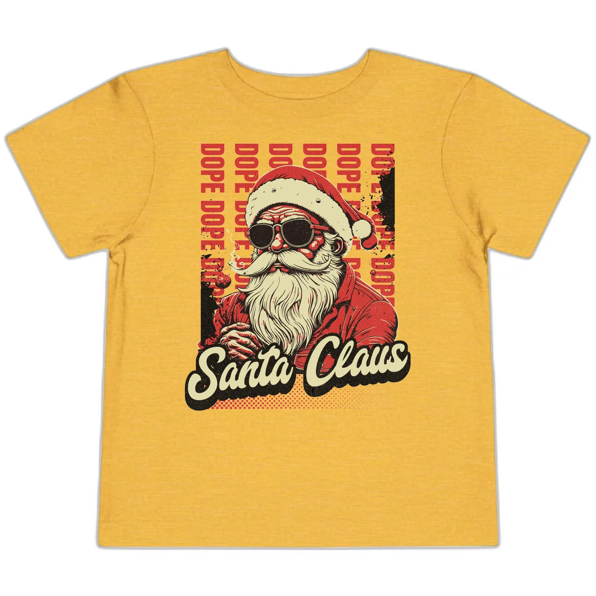 Santa Claus Smoking Weed Christmas Design Toddler T-Shirt in Heather Yellow Gold
