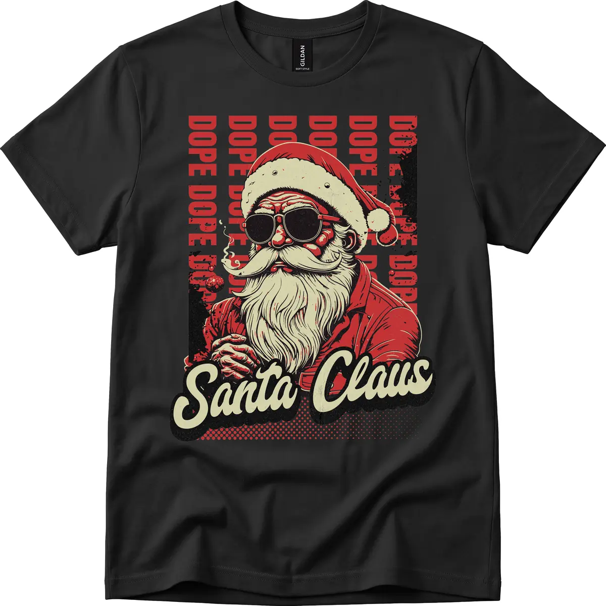 Santa Claus Smoking Weed Christmas Design T-Shirt in Black