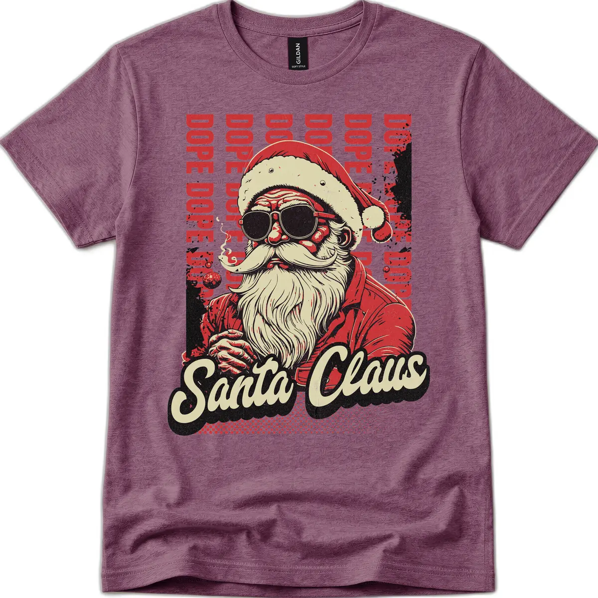 Santa Claus Smoking Weed Christmas Design T-Shirt in Heather Maroon