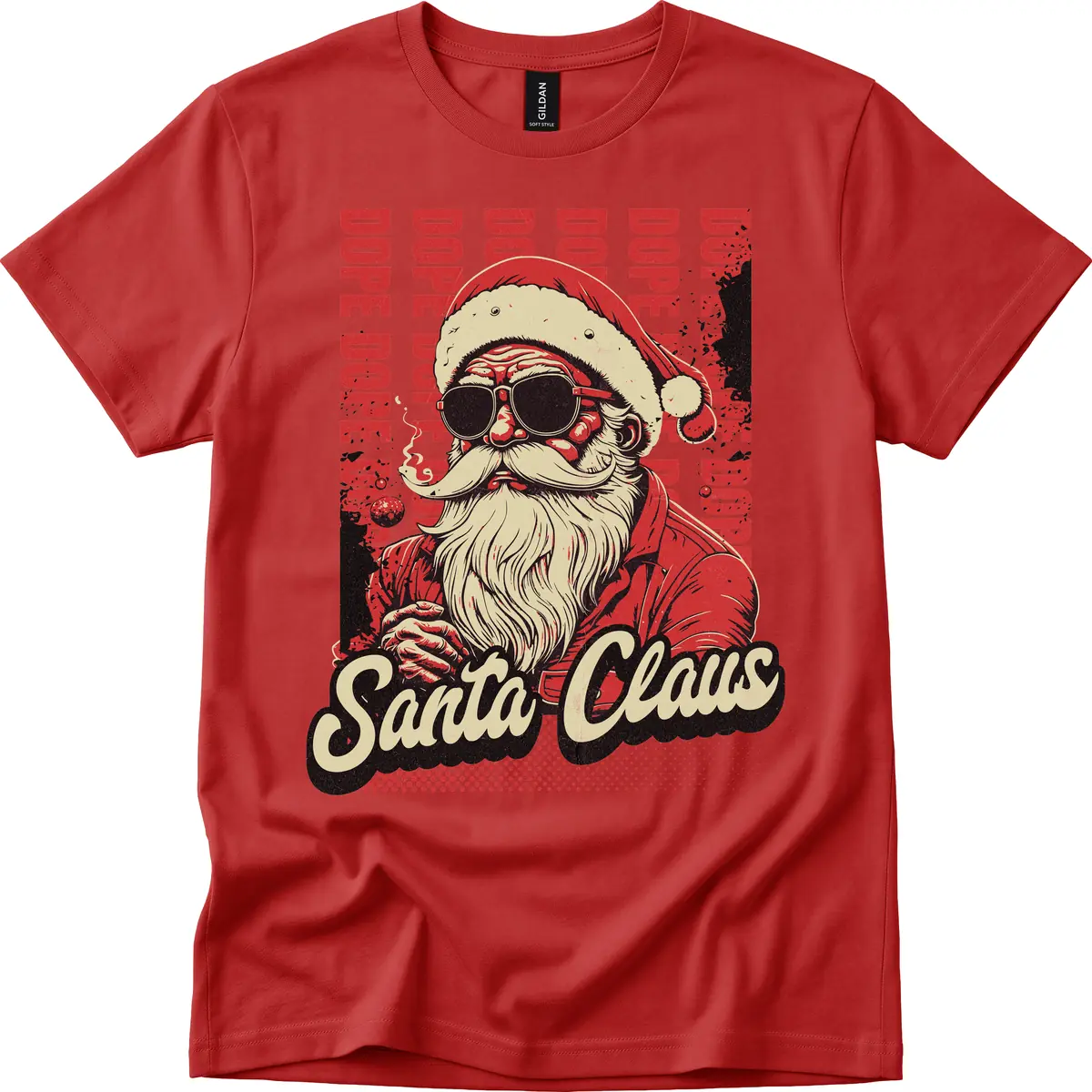 Santa Claus Smoking Weed Christmas Design T-Shirt in Red
