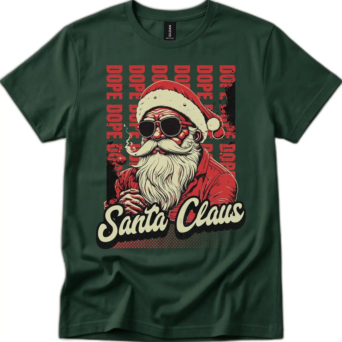 Santa Claus Smoking Weed Christmas Design T-Shirt in Forest Green