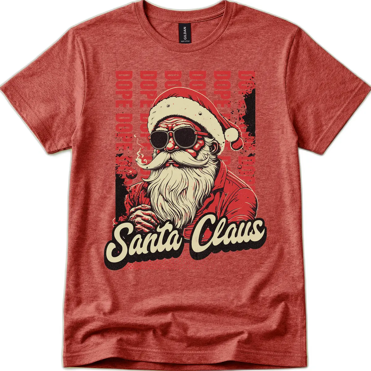 Santa Claus Smoking Weed Christmas Design T-Shirt in Heather Cardinal