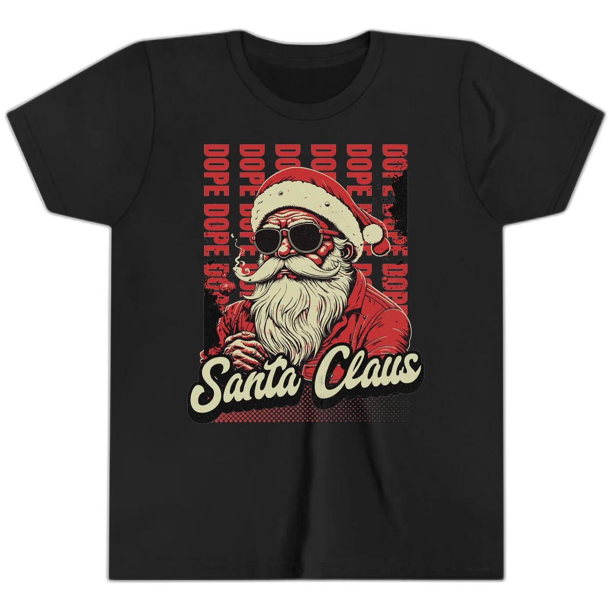 Santa Claus Smoking Weed Christmas Design Youth T-Shirt in Black