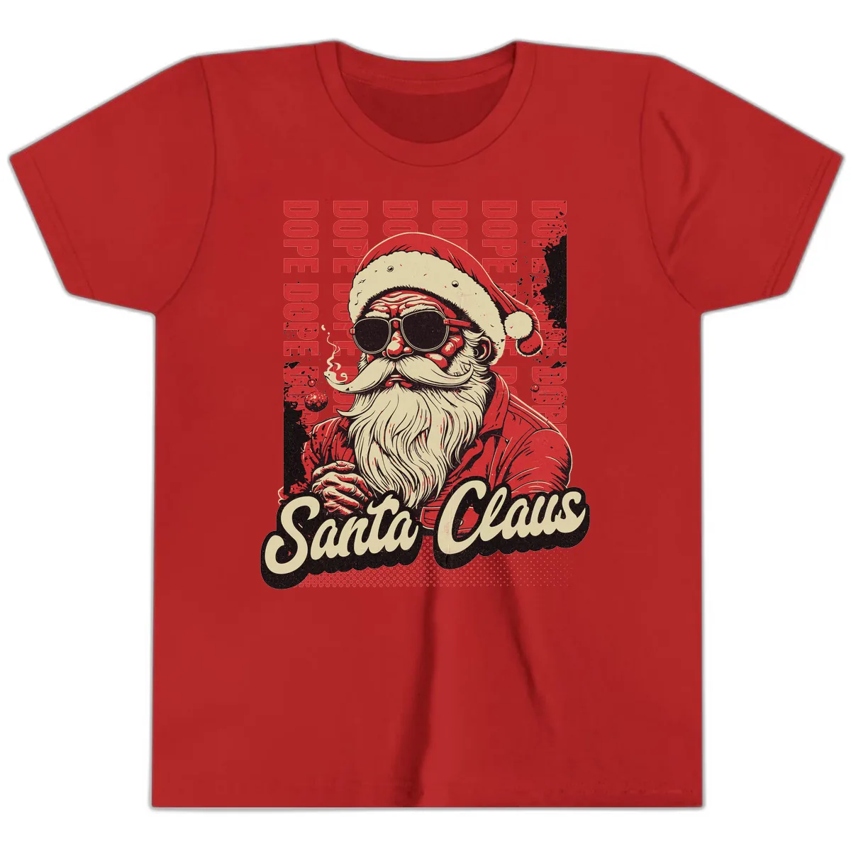 Santa Claus Smoking Weed Christmas Design Youth T-Shirt in Red