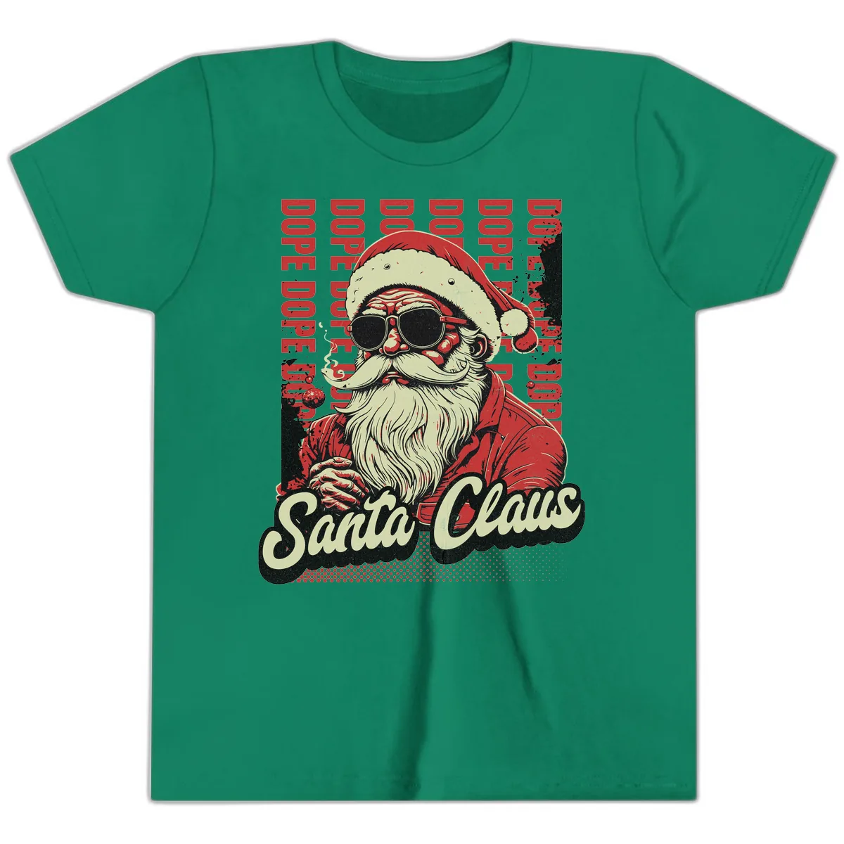 Santa Claus Smoking Weed Christmas Design Youth T-Shirt in Kelly