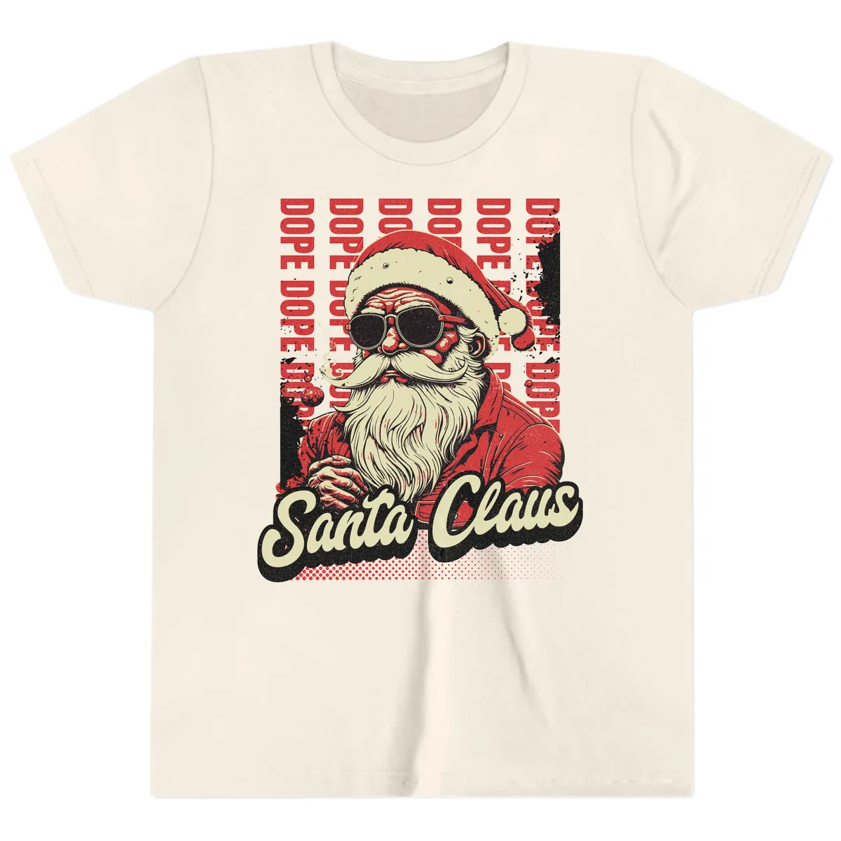 Santa Claus Smoking Weed Christmas Design Youth T-Shirt in Natural