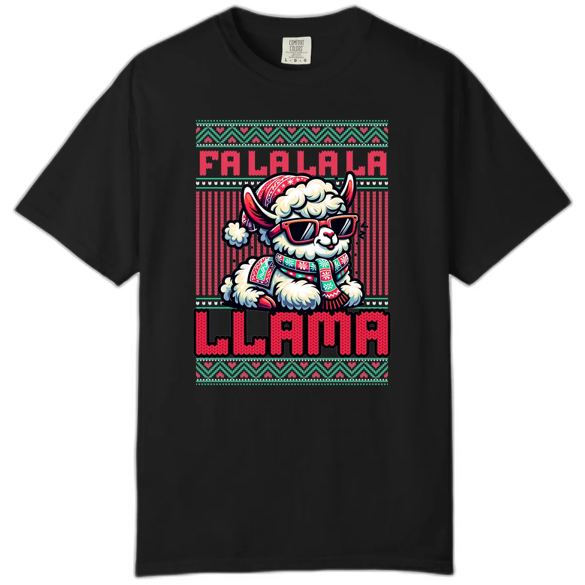 Falalala Llama Ugly Sweater Comfort Color in Black
