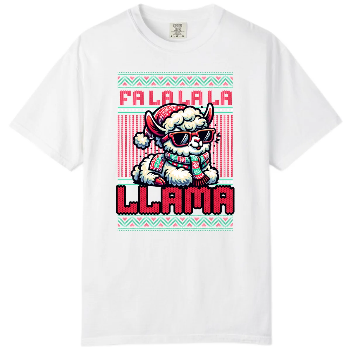 Falalala Llama Ugly Sweater Comfort Color in White