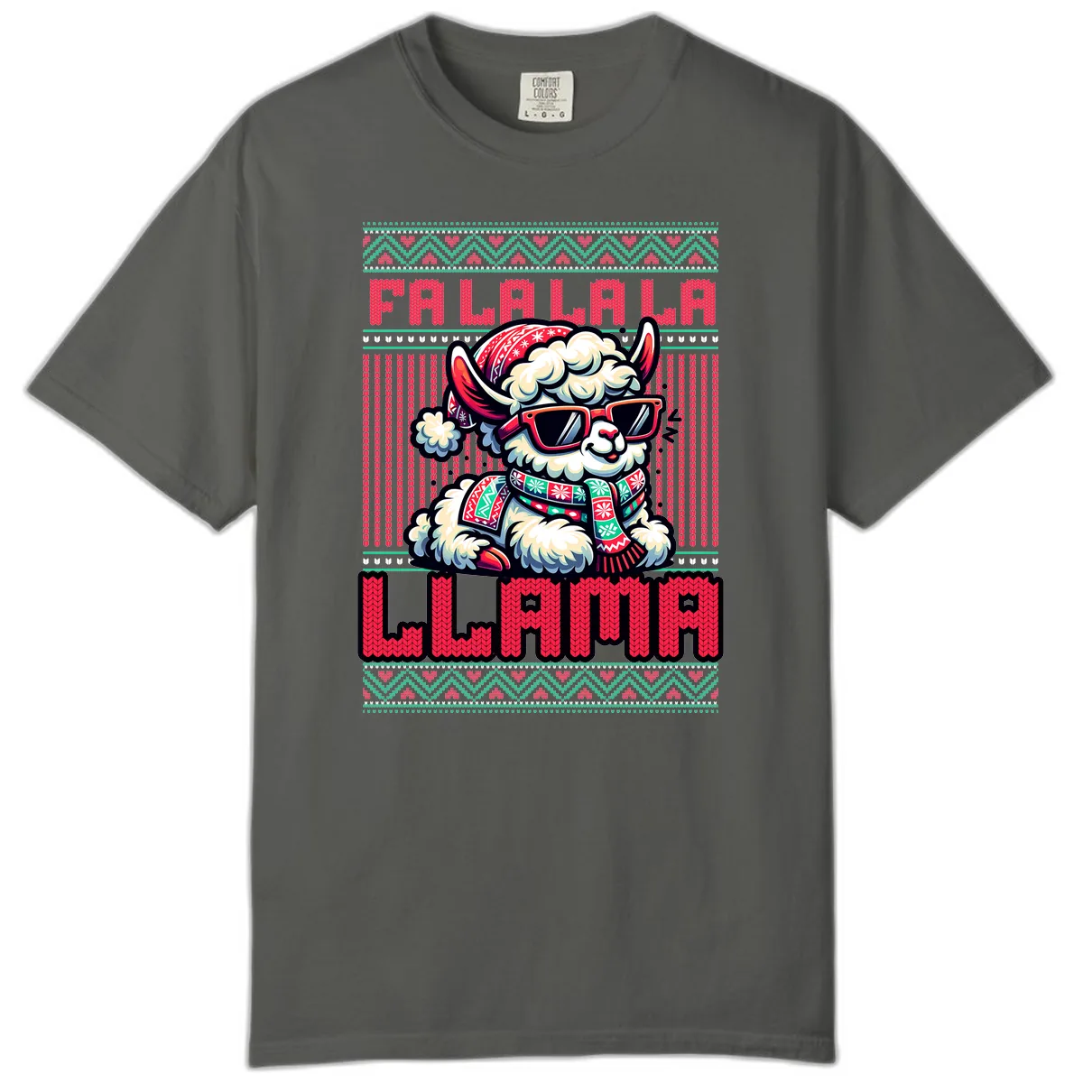 Falalala Llama Ugly Sweater Comfort Color in Pepper
