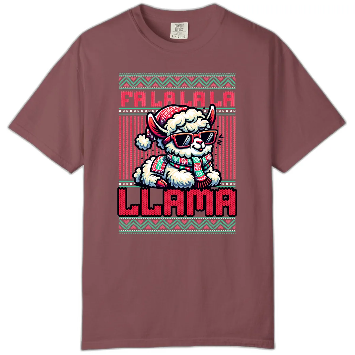 Falalala Llama Ugly Sweater Comfort Color in Brick
