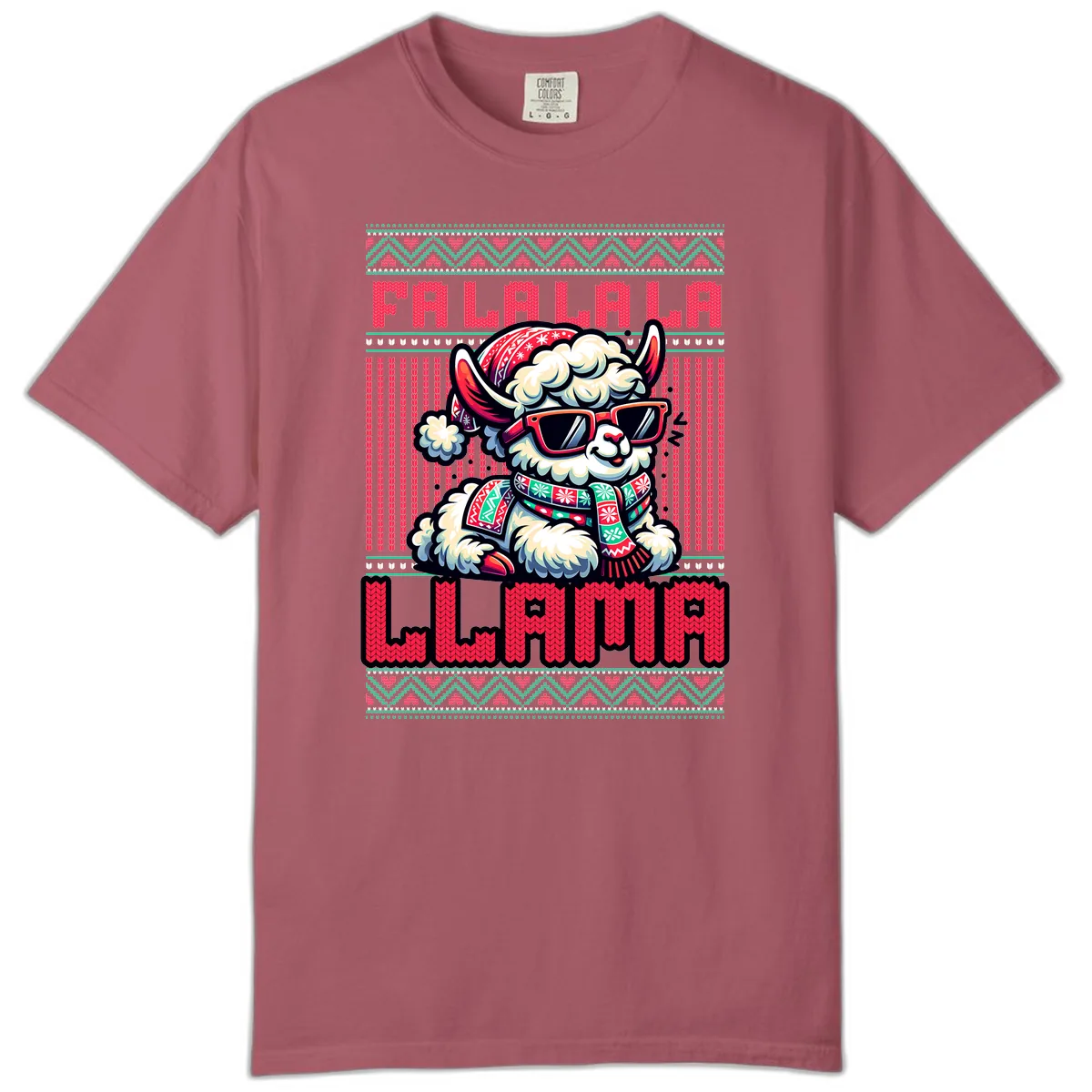 Falalala Llama Ugly Sweater Comfort Color in Crimson