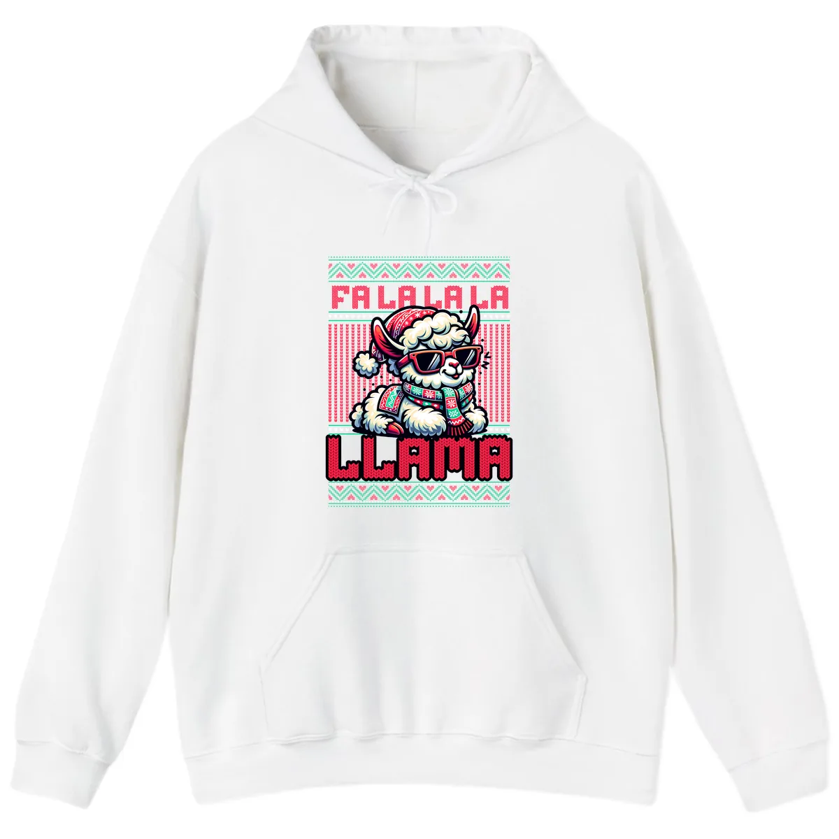 Falalala Llama Ugly Sweater Hoodie in White