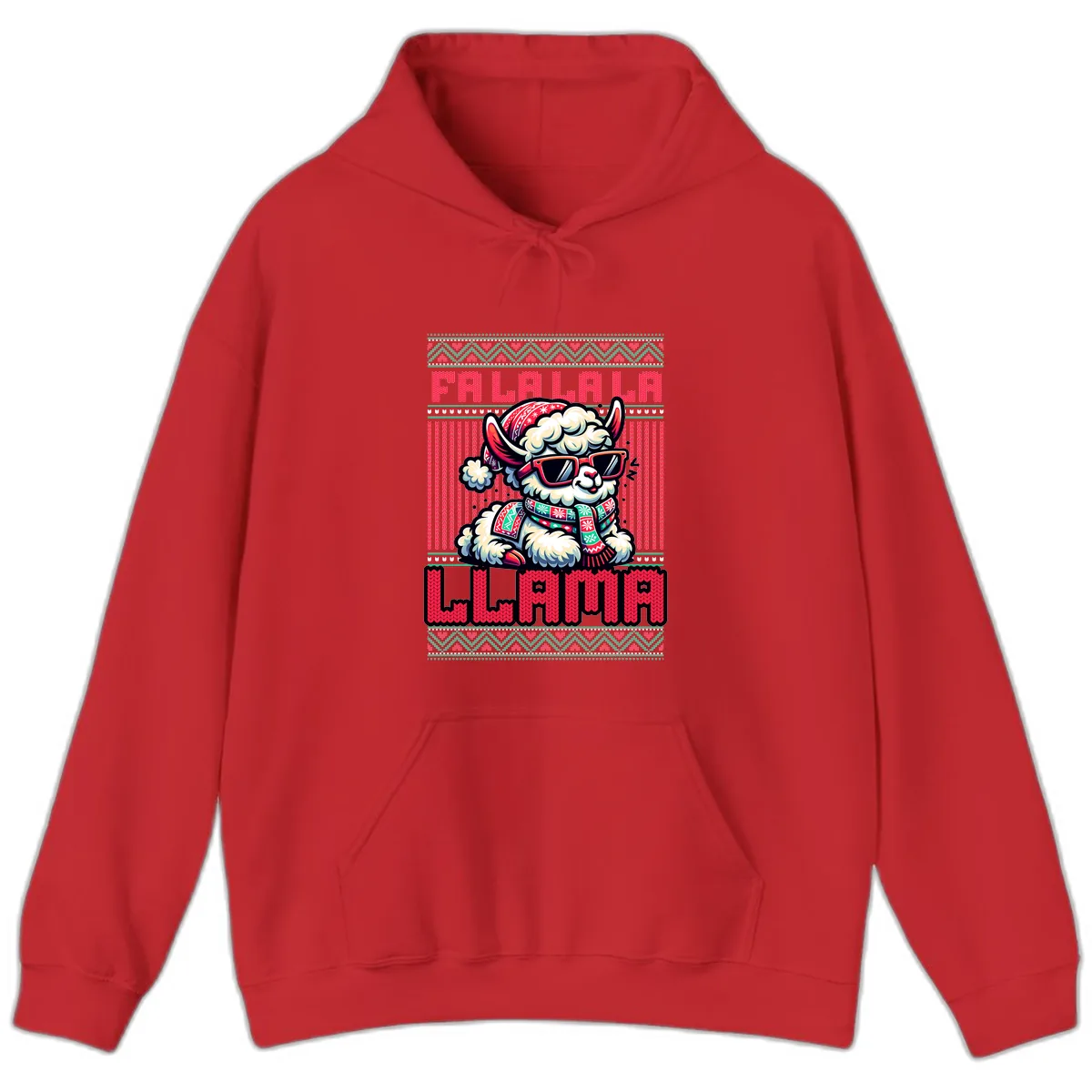 Falalala Llama Ugly Sweater Hoodie in Red