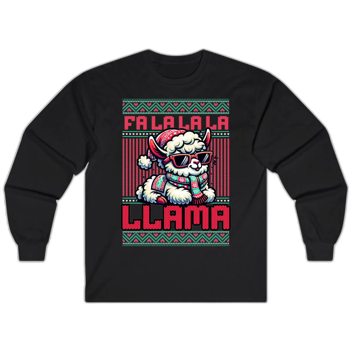 Falalala Llama Ugly Sweater Long Sleeve in Black