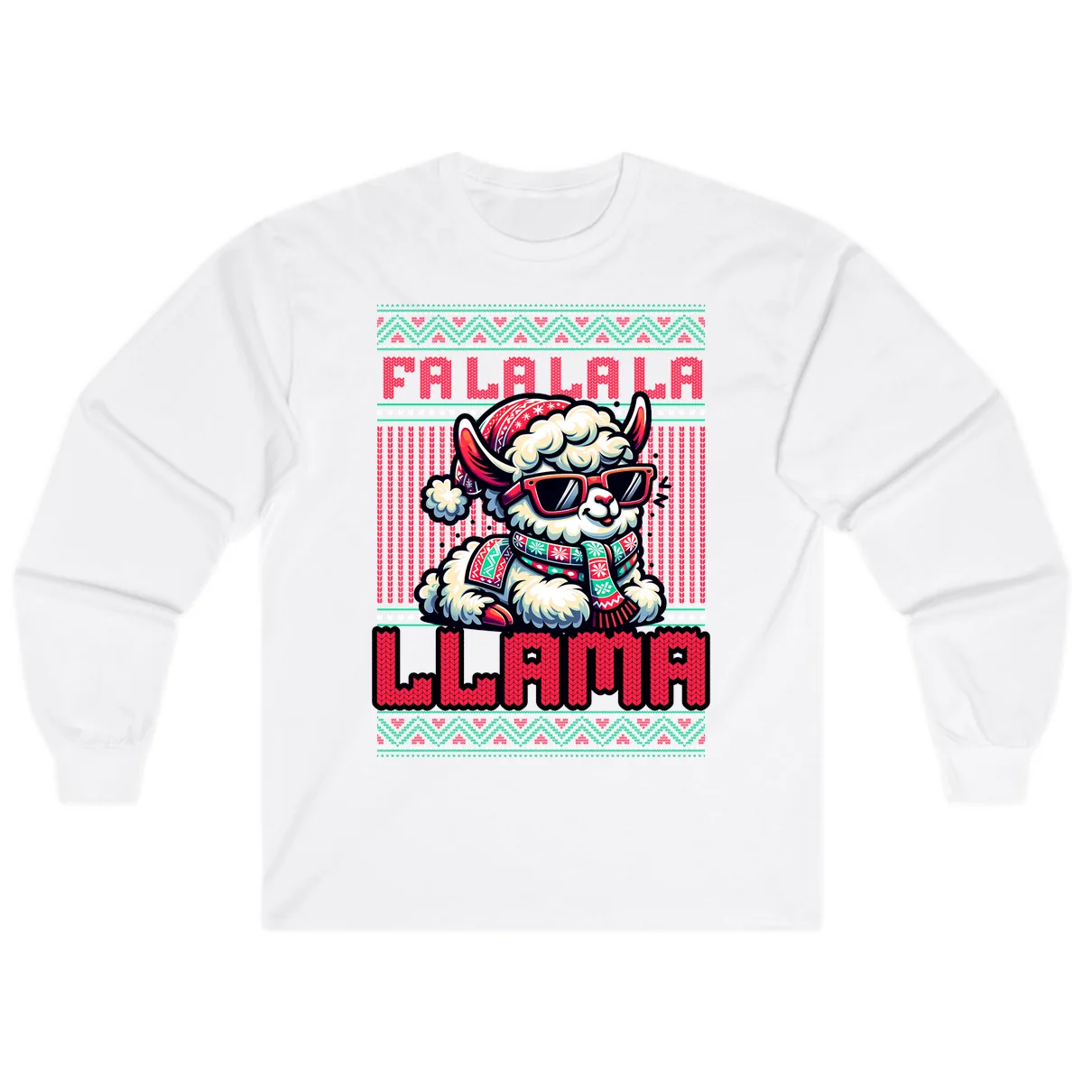 Falalala Llama Ugly Sweater Long Sleeve in White