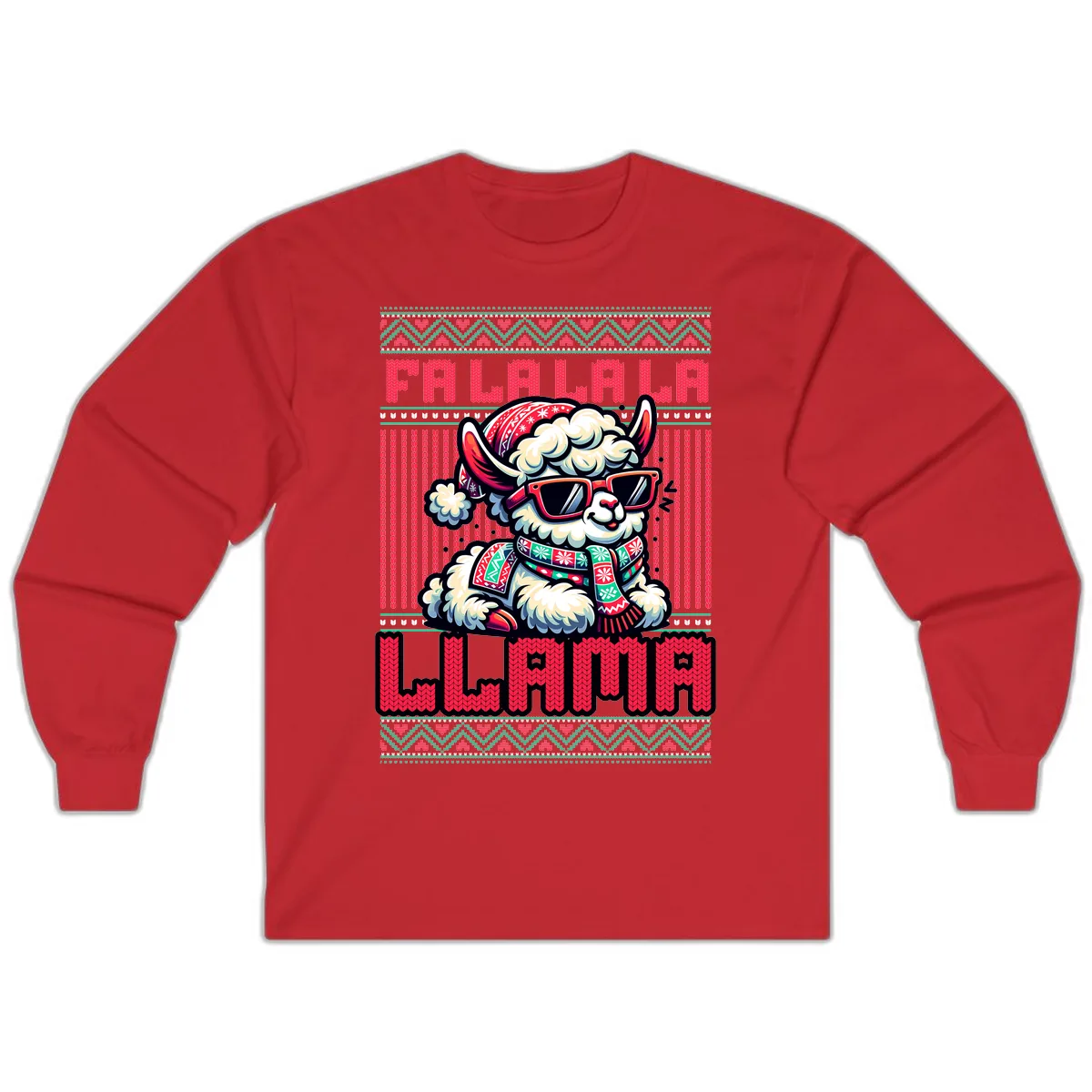 Falalala Llama Ugly Sweater Long Sleeve in Red