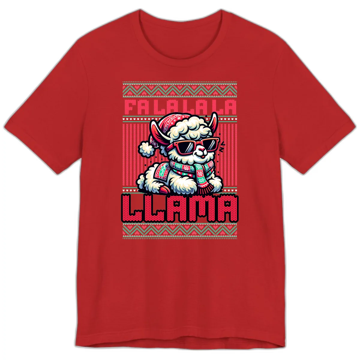 Falalala Llama Ugly Sweater Premium T-Shirt in Red