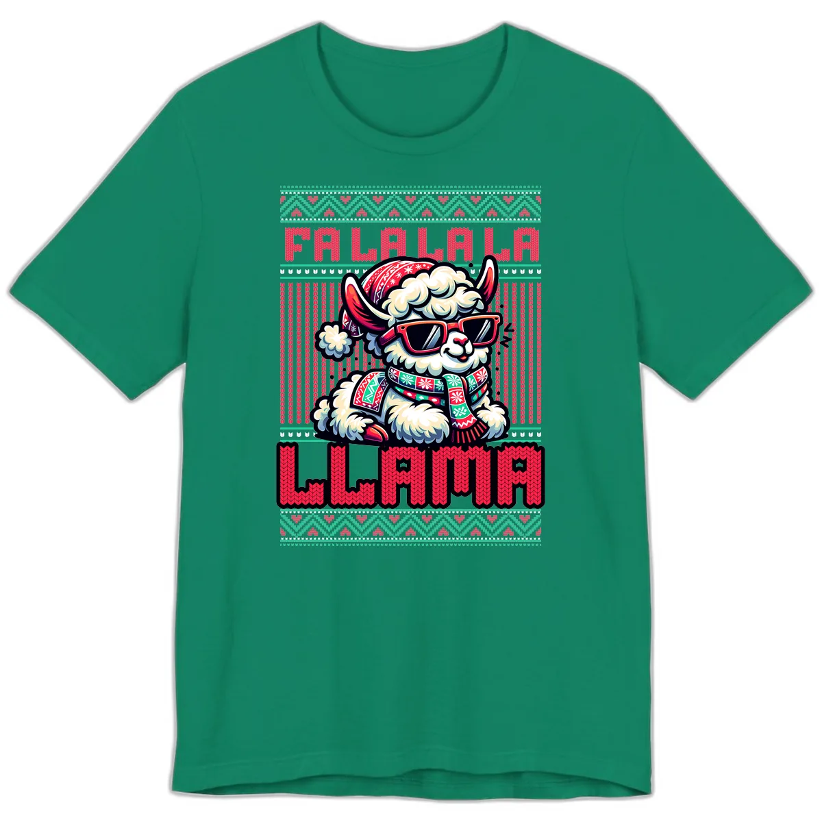 Falalala Llama Ugly Sweater Premium T-Shirt in Kelly