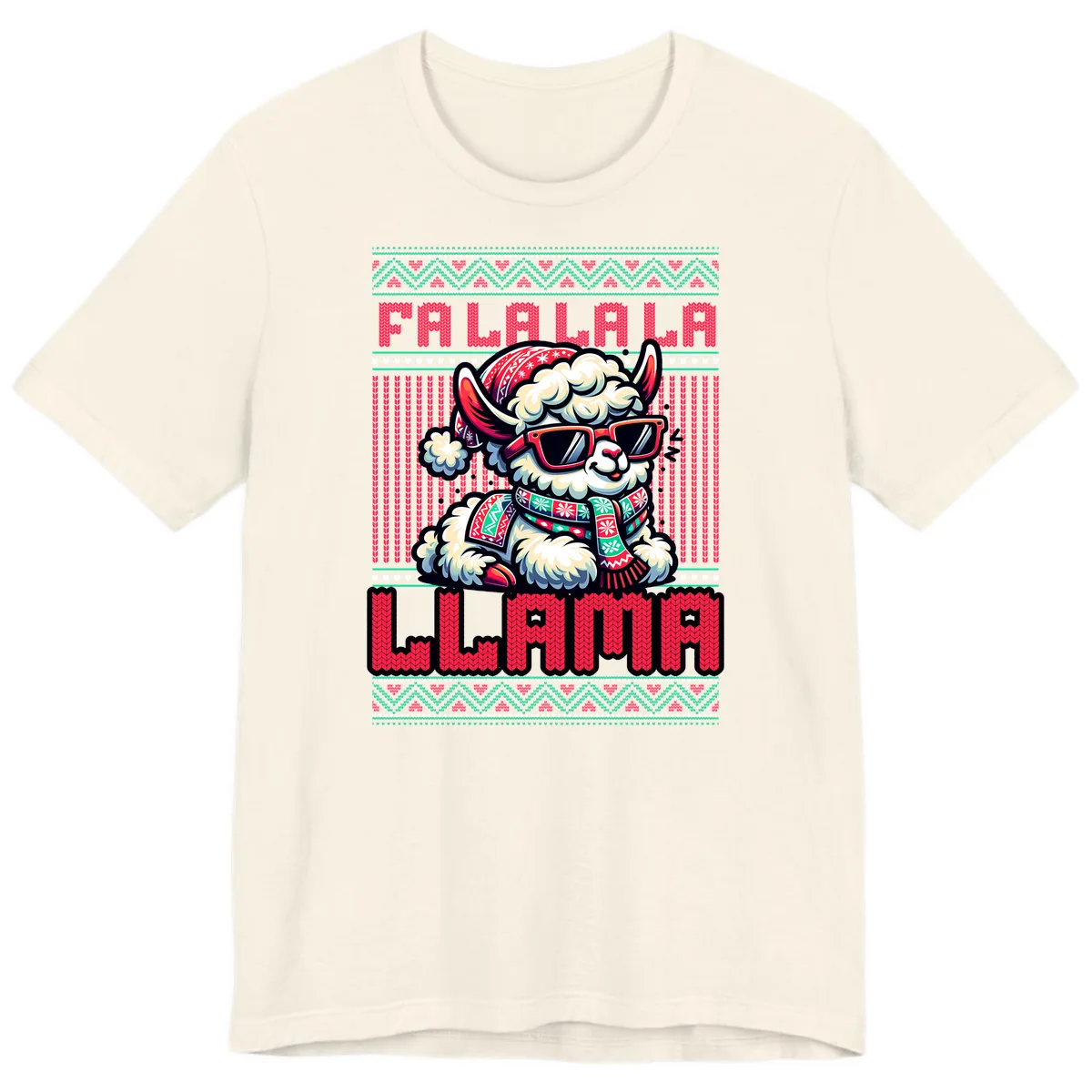 Falalala Llama Ugly Sweater Premium T-Shirt in Natural