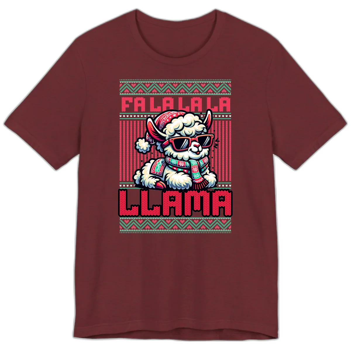 Falalala Llama Ugly Sweater Premium T-Shirt in Heather Cardinal