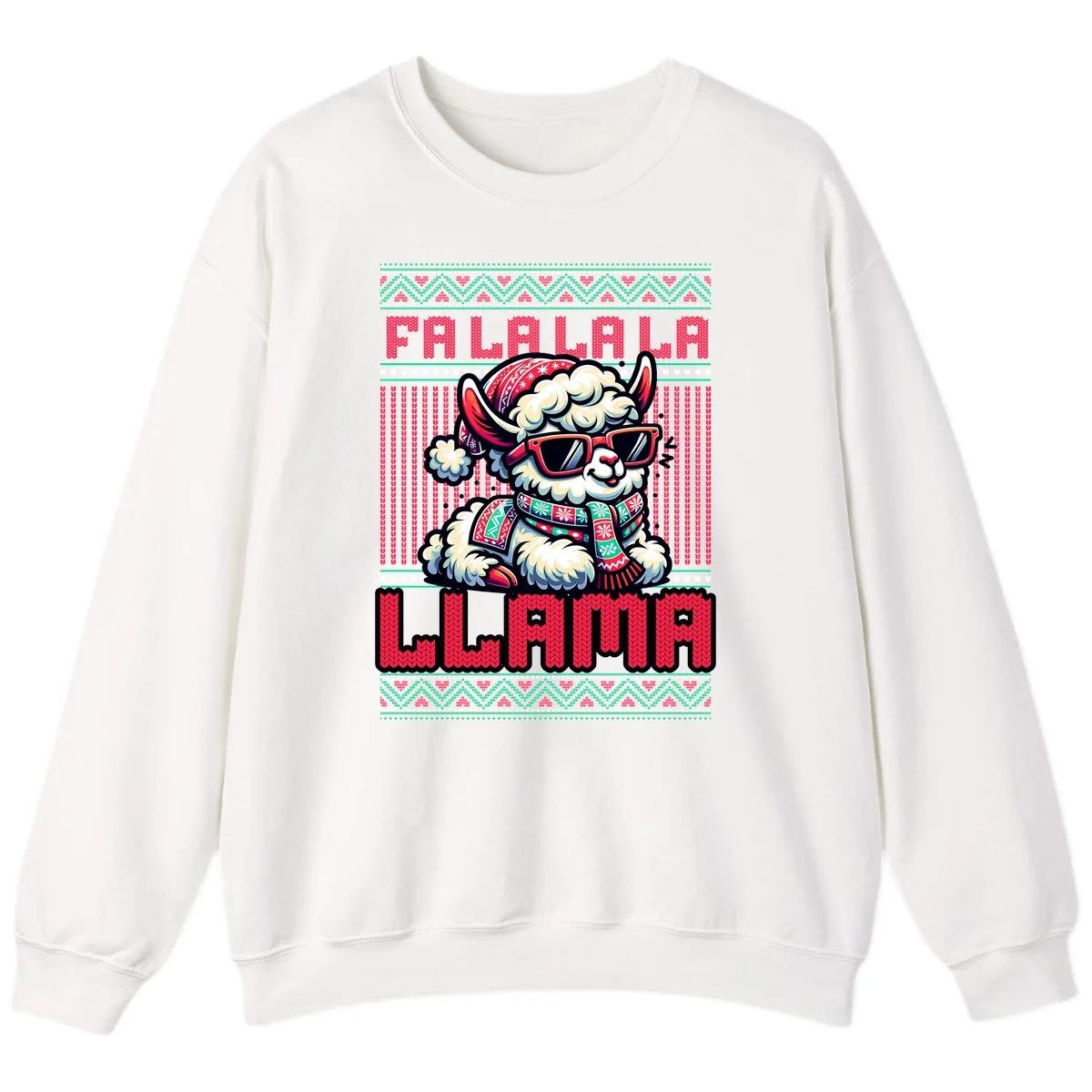 Falalala Llama Ugly Sweater Sweatshirt in White