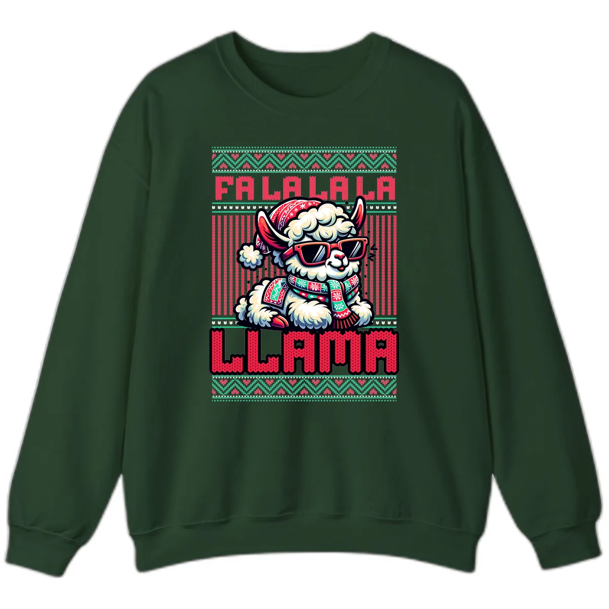 Falalala Llama Ugly Sweater Sweatshirt in Forest Green