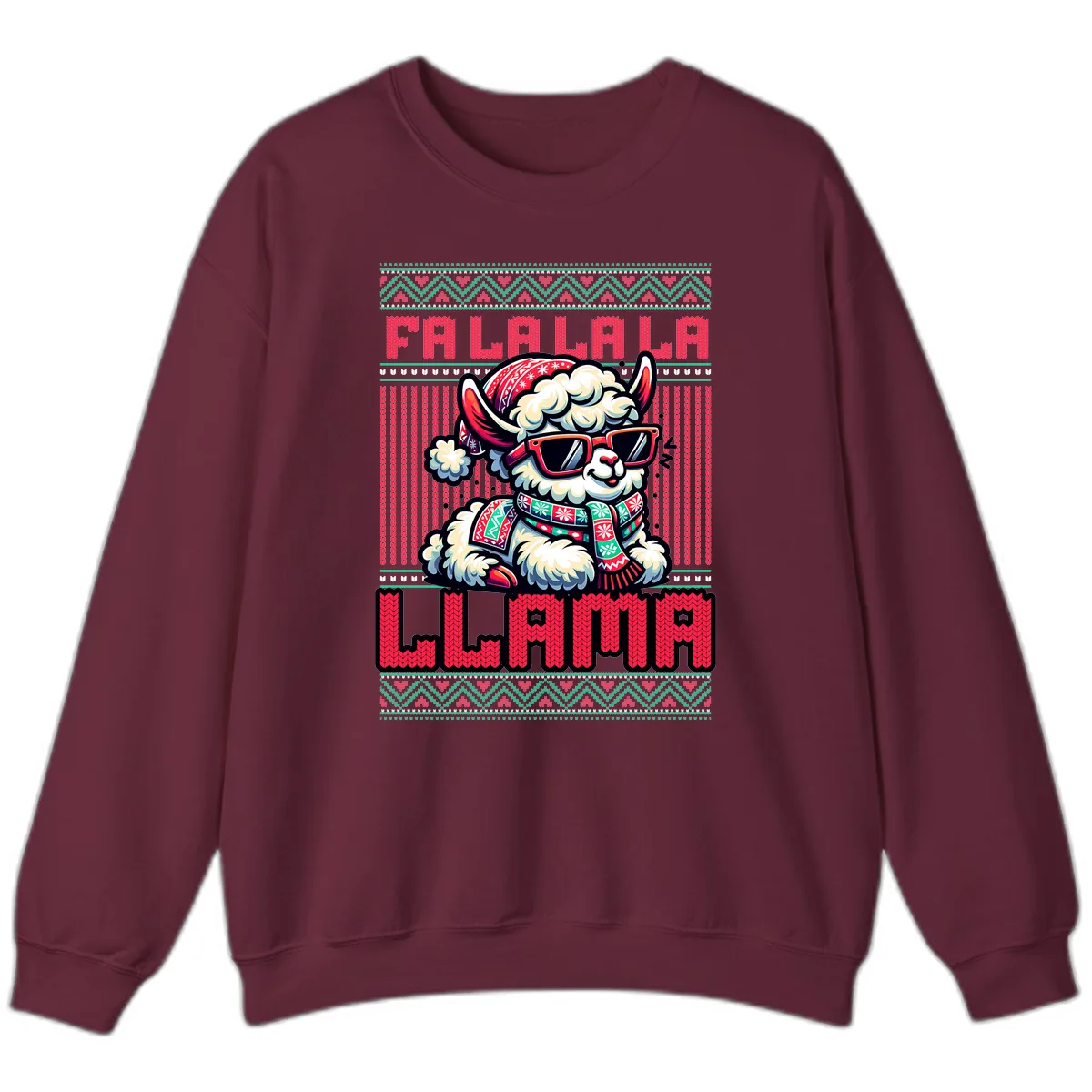 Falalala Llama Ugly Sweater Sweatshirt in Maroon
