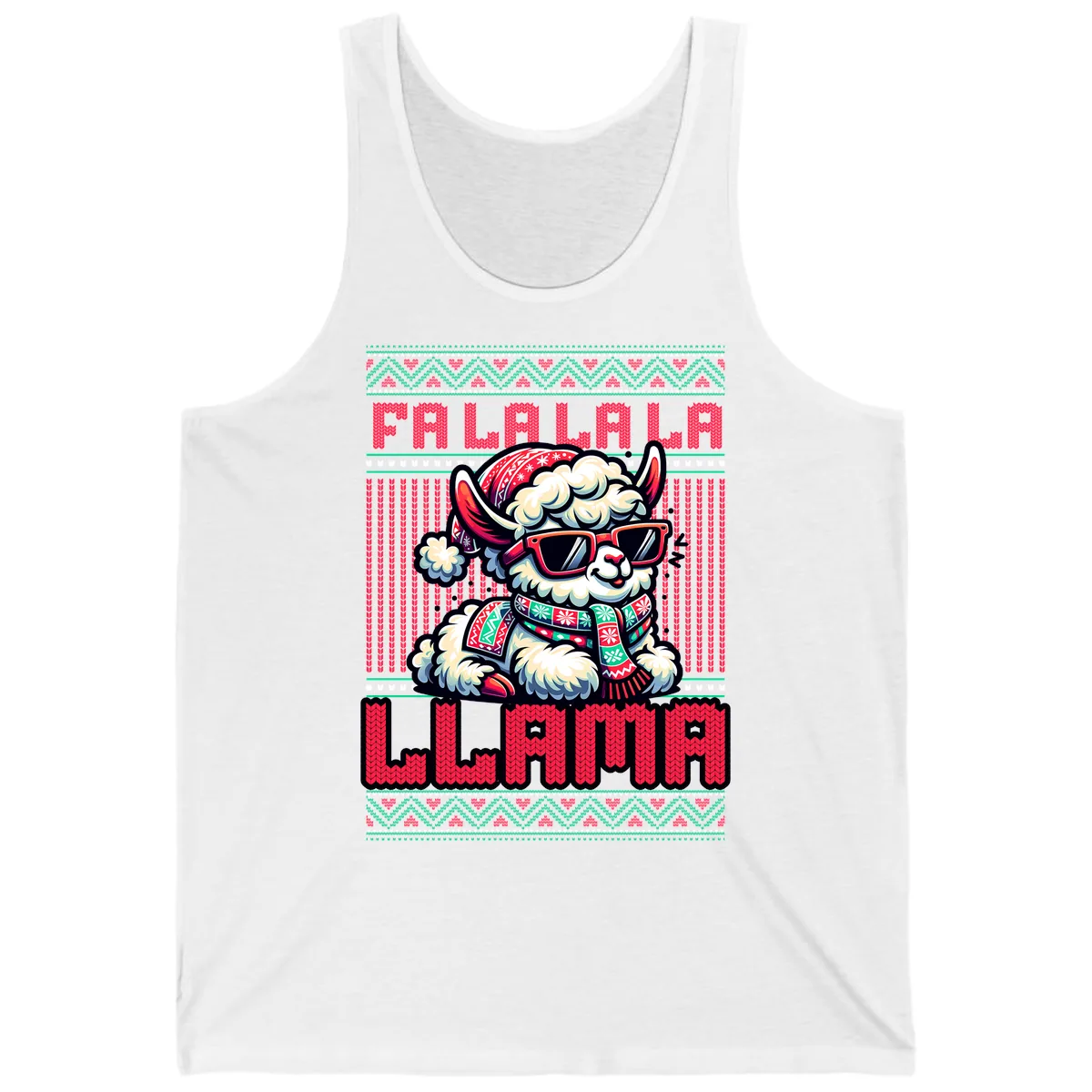 Falalala Llama Ugly Sweater Tank in White