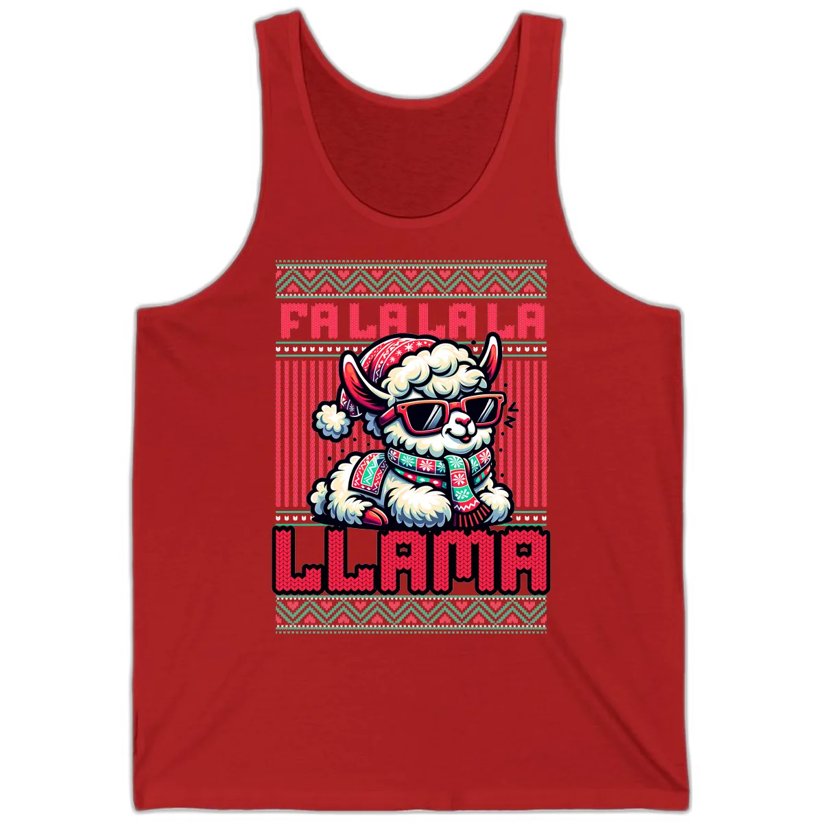 Falalala Llama Ugly Sweater Tank in Red