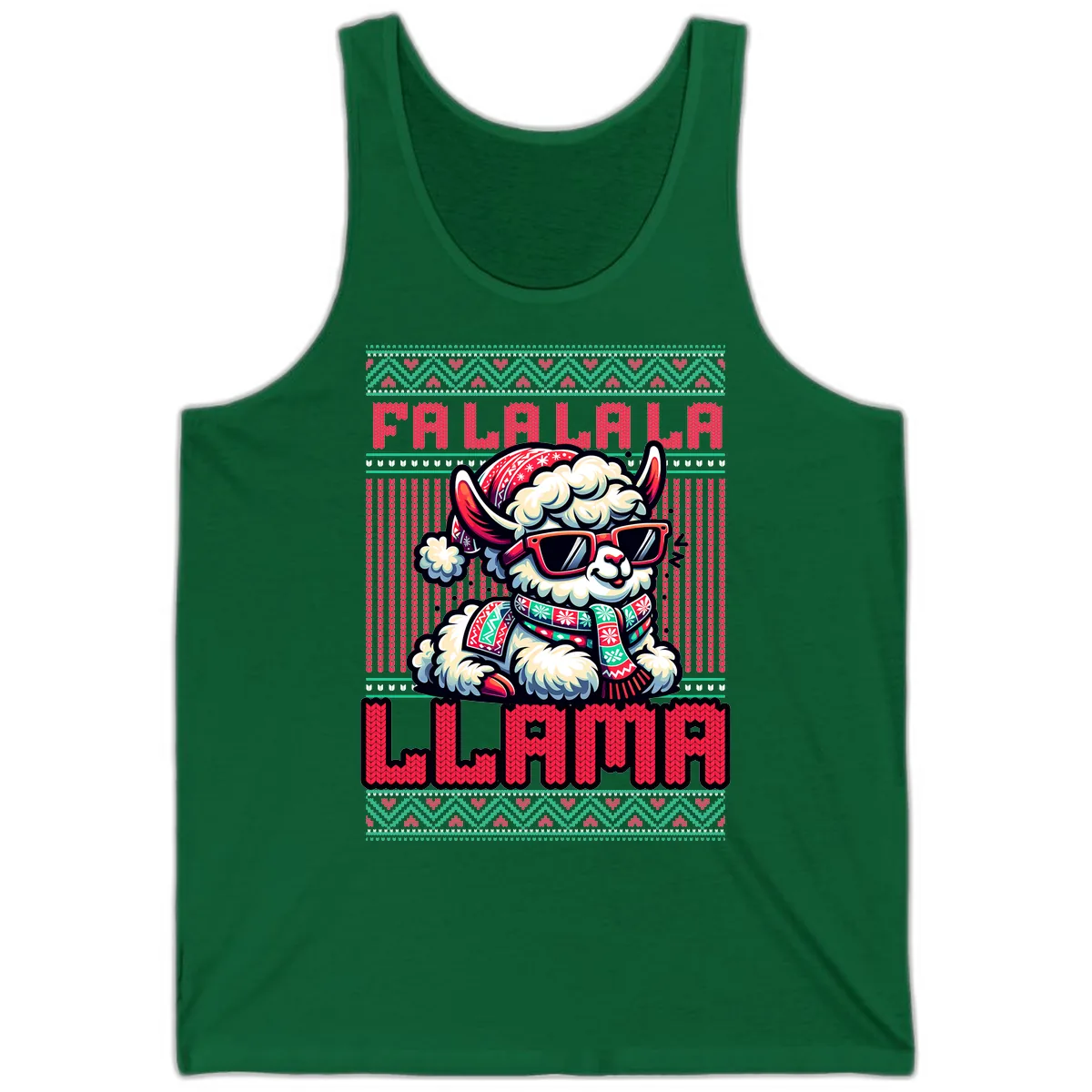 Falalala Llama Ugly Sweater Tank in Kelly